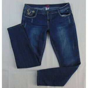 Vintage Y2K Bongo Jeans Jrs Size 15 Embroidered Dark Wash 90's Flap Pockets